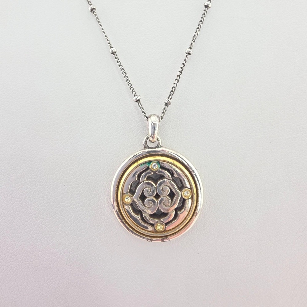 BRIGHTON 'Intrigue' Necklace SWAROVSKI Crystal Scrollwork Silver Gold Plate 18"